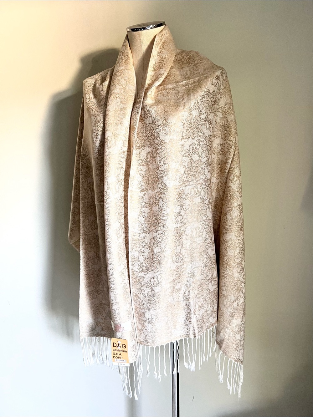 NEW D&G Pashmina Cashmere and Silk Fringe Scarf Wrap Shawl Large Soft Shimmery